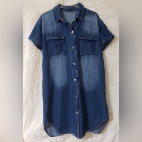 NWOT Women's Denim Snap-Front Shirt Dress – Size XL - Picture 1 of 6